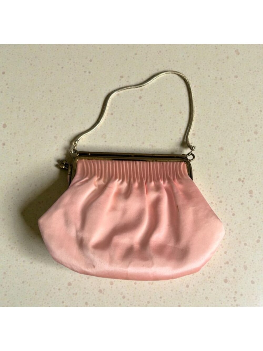 VINTAGE Time Capsule Pink Gold Kisslock Closure Satin Cocktail Bag